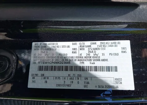 2022 Ford F-150 Xlt z USA, uszkodzony, nr VIN 1FTEW1CP6NKD23645